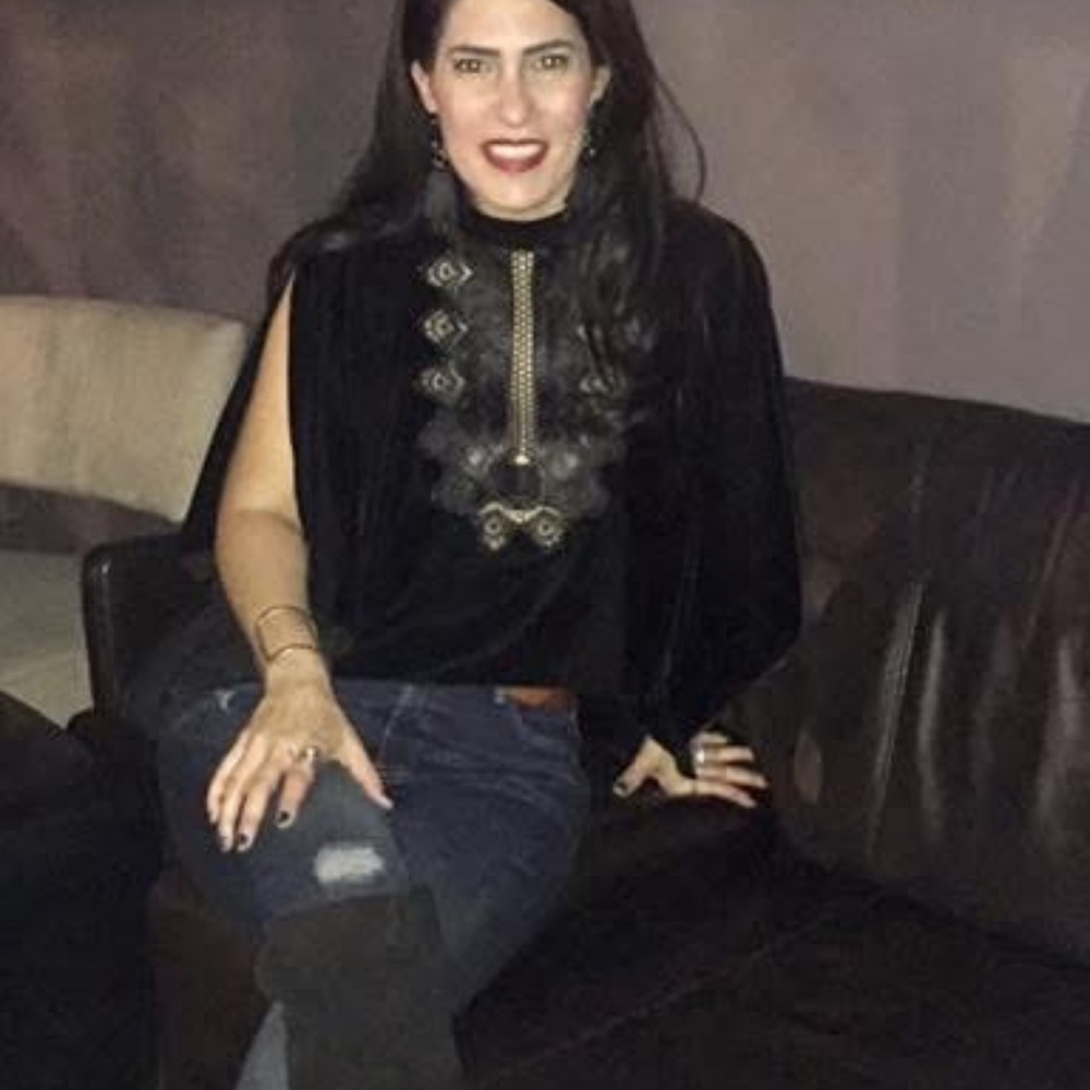 Zara Black Velvet Top with leather Embroidery